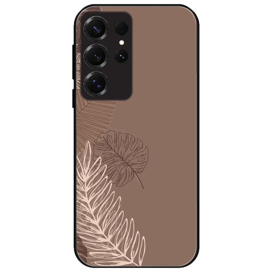 Brown Leaves - Glossy Metal Silicone Case for Samsung Galaxy S25 Ultra