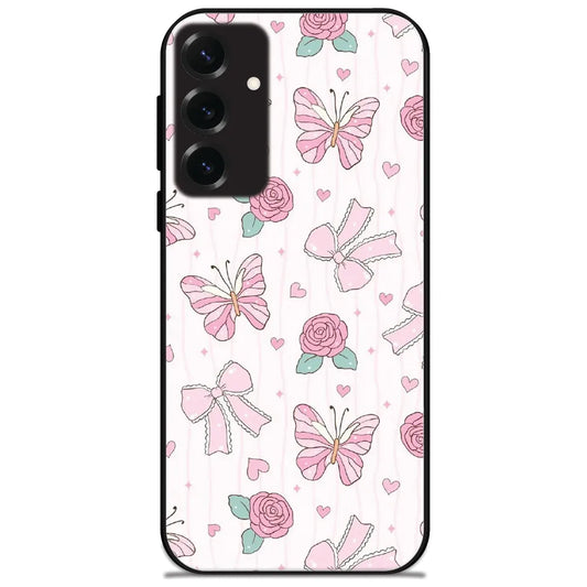 Butterfly Bow Roses - Glossy Metal Silicone Case for Samsung Galaxy S25 Plus