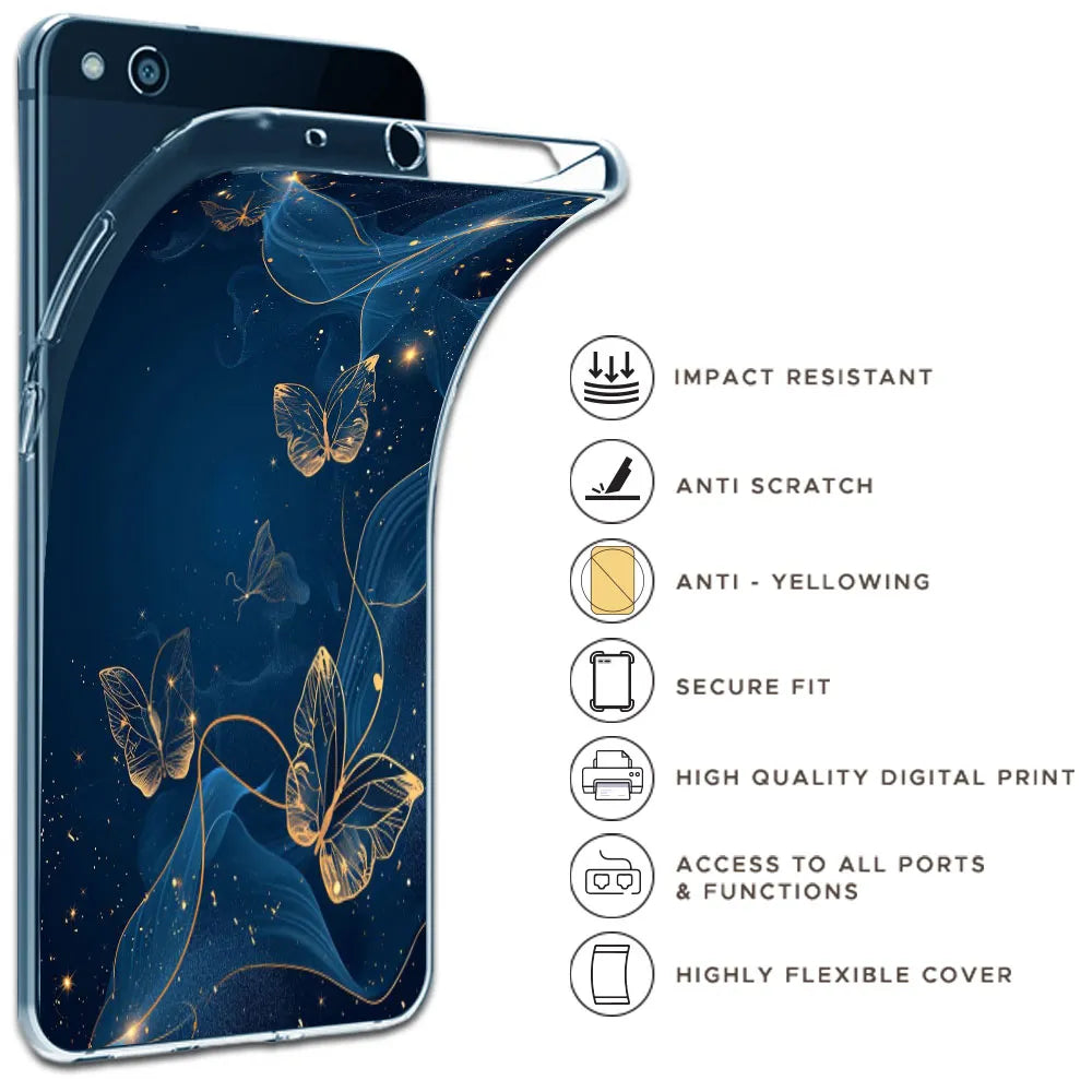 Blue With Gold Butterflies - Printed Silicone Case For Apple iPhone Infographic
