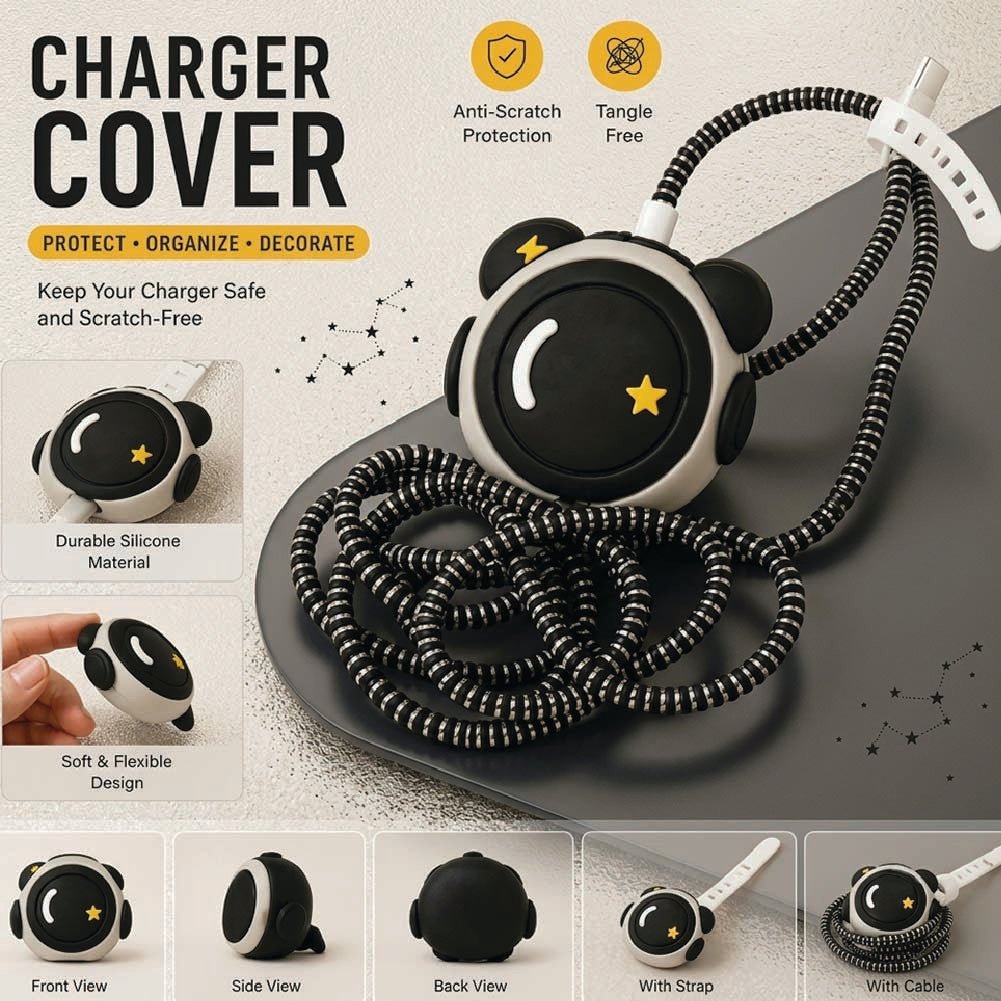 Space Astronaut charger protector set shown with the charging cable and cable tie