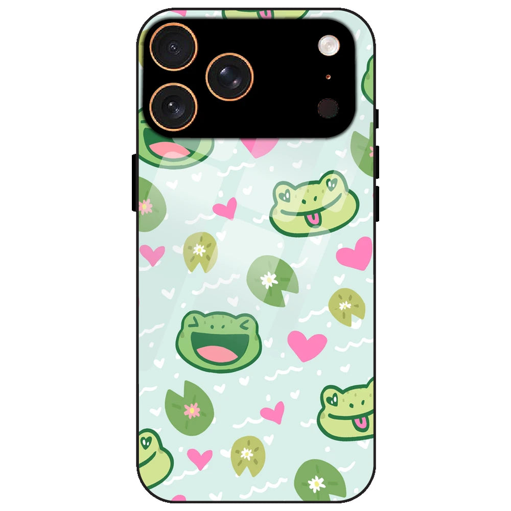 Cute Frog & Heart Pattern - Glass Case for Apple iPhone 17 Pro