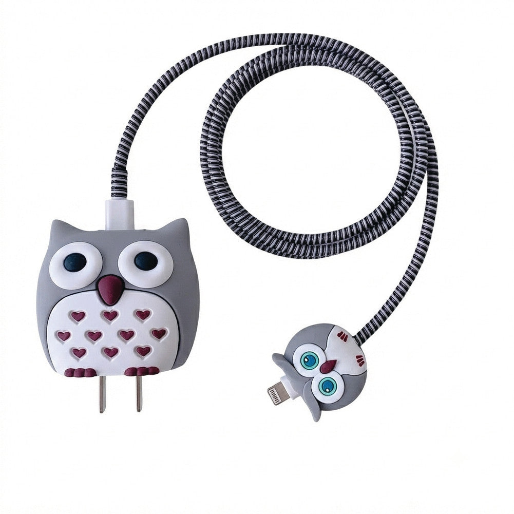Owl charger protector set for iPhone 18W/20W Adapter with cable protector, USB protector and cable tie