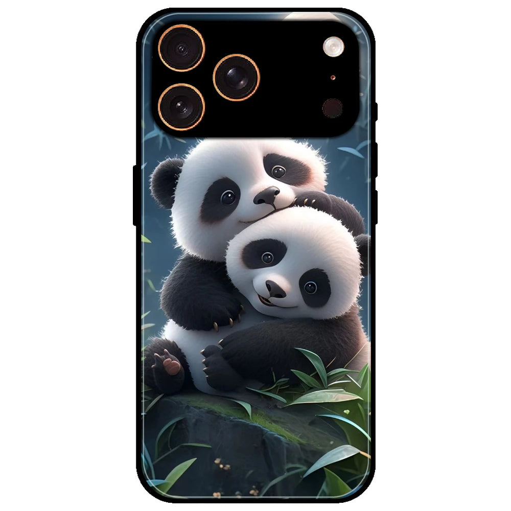 Cute Pandas - Glossy Metal Silicone Case for Apple iPhone 17 Pro