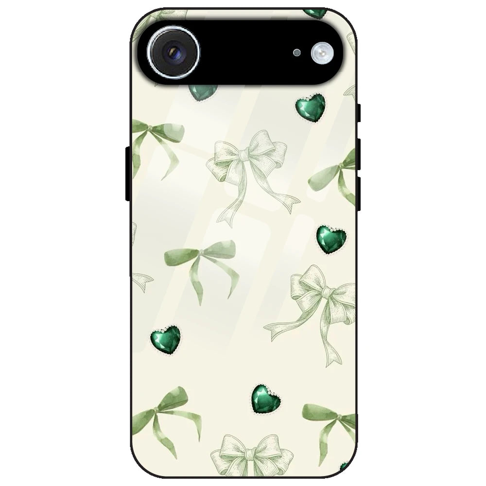 Elegant Green Bow & Heart Pattern - Glass Case for Apple iPhone Air
