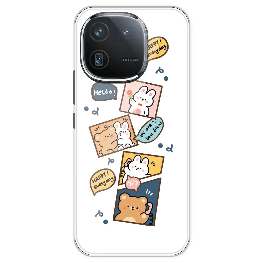 Happy Rabit And Bear - Clear Printed Silicone Case For IQOO 12