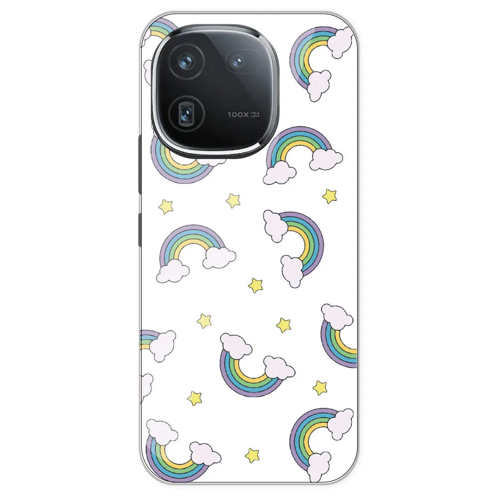 Rainbow With Clouds - Clear Printed Silicone Case For IQOO 12
