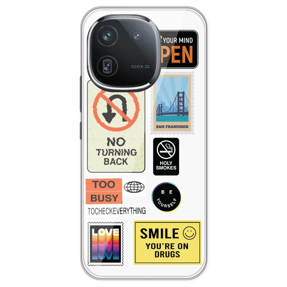 Retro Labels - Clear Printed Silicone Case For IQOO 12