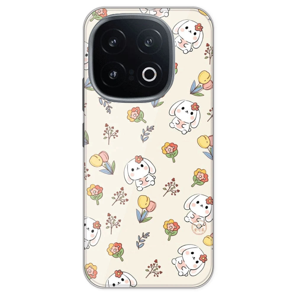 Cute Bunny And Flowers- Printed Silicone Case For IQOO 13