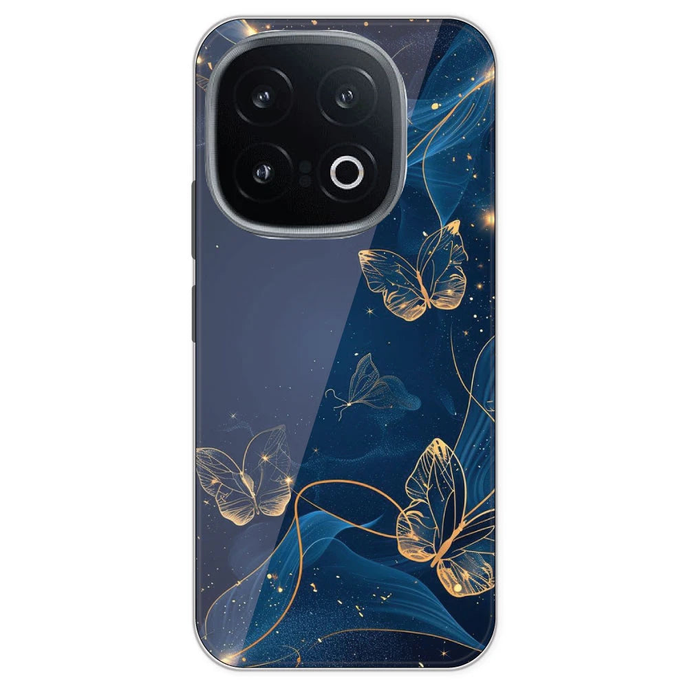 Blue With Gold Butterflies - Printed Silicone Case For IQOO 13