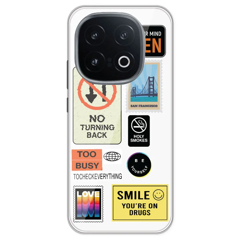 Retro Labels - Clear Printed Silicone Case For IQOO 13