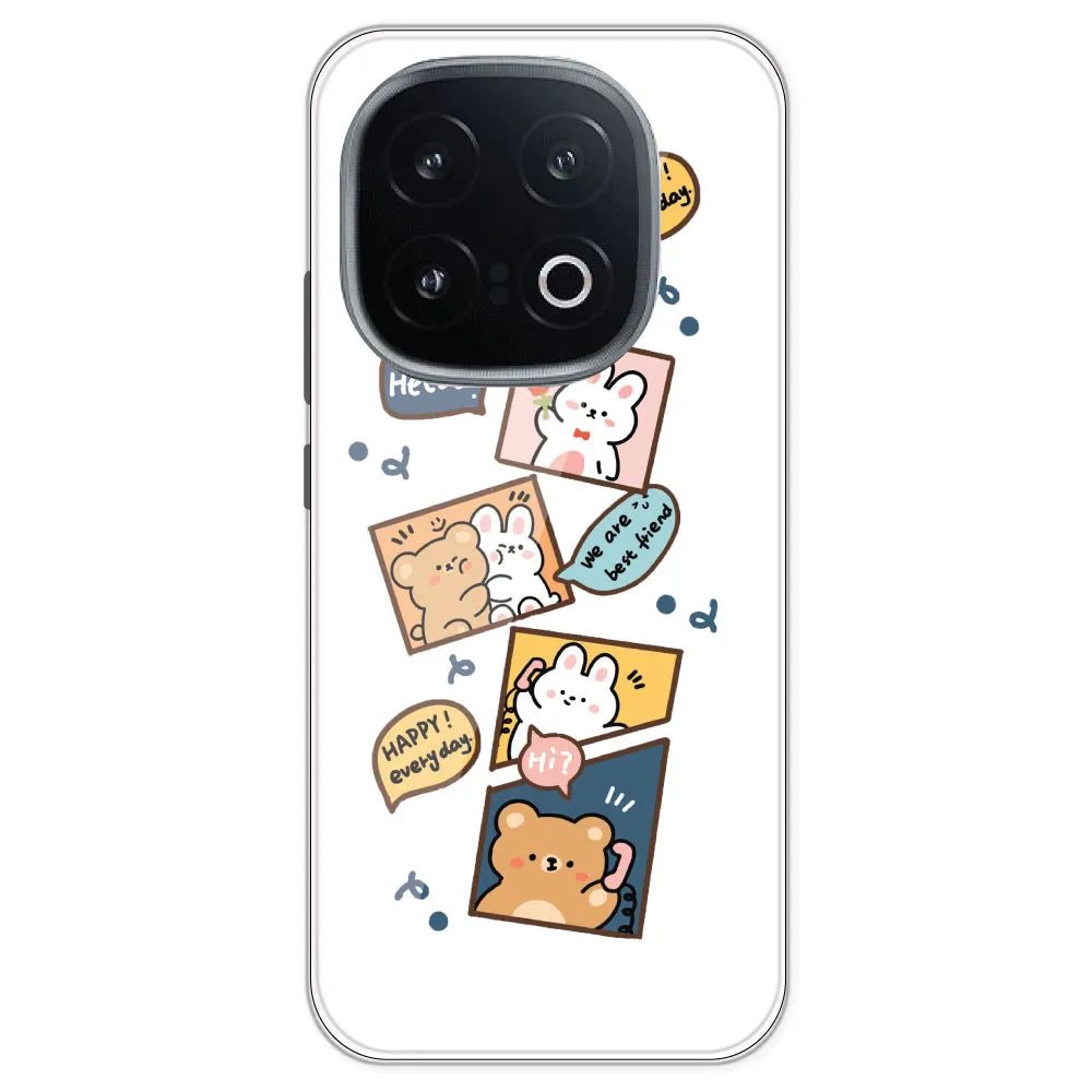 Happy Rabit And Bear - Clear Printed Silicone Case For IQOO 13