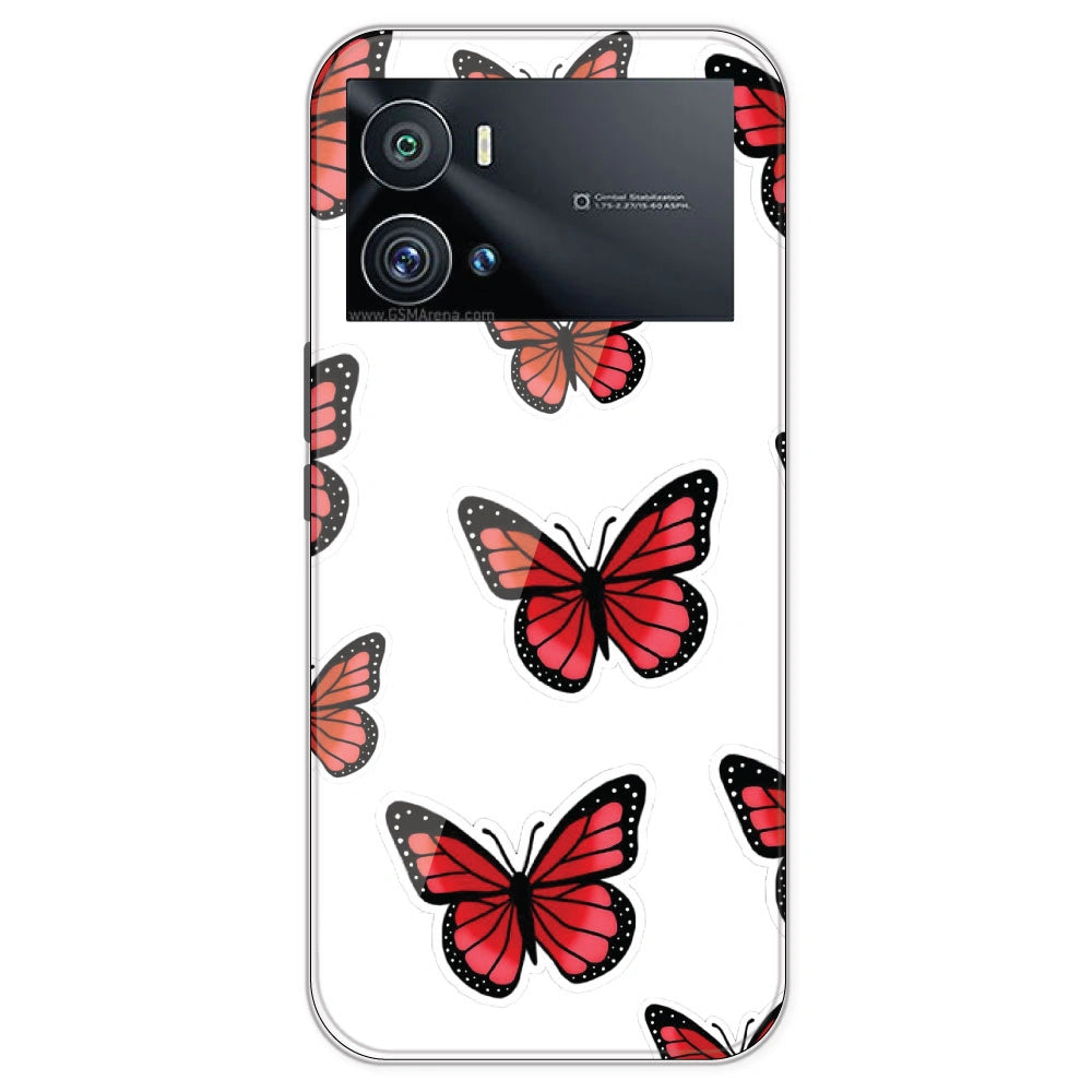 Red Butterfly - Clear Printed Silicone Case For IQOO 9 Pro