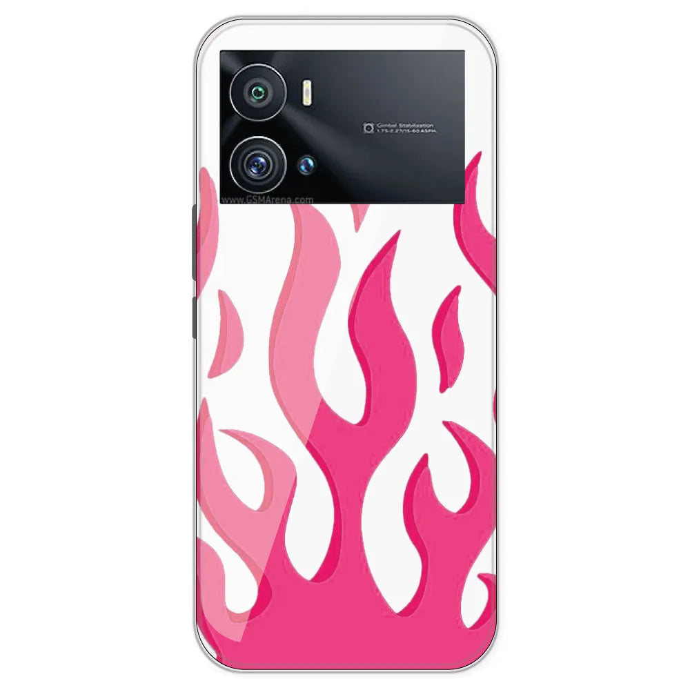 Pink Flames - Clear Printed Silicone Case For iQOO 9 Pro
