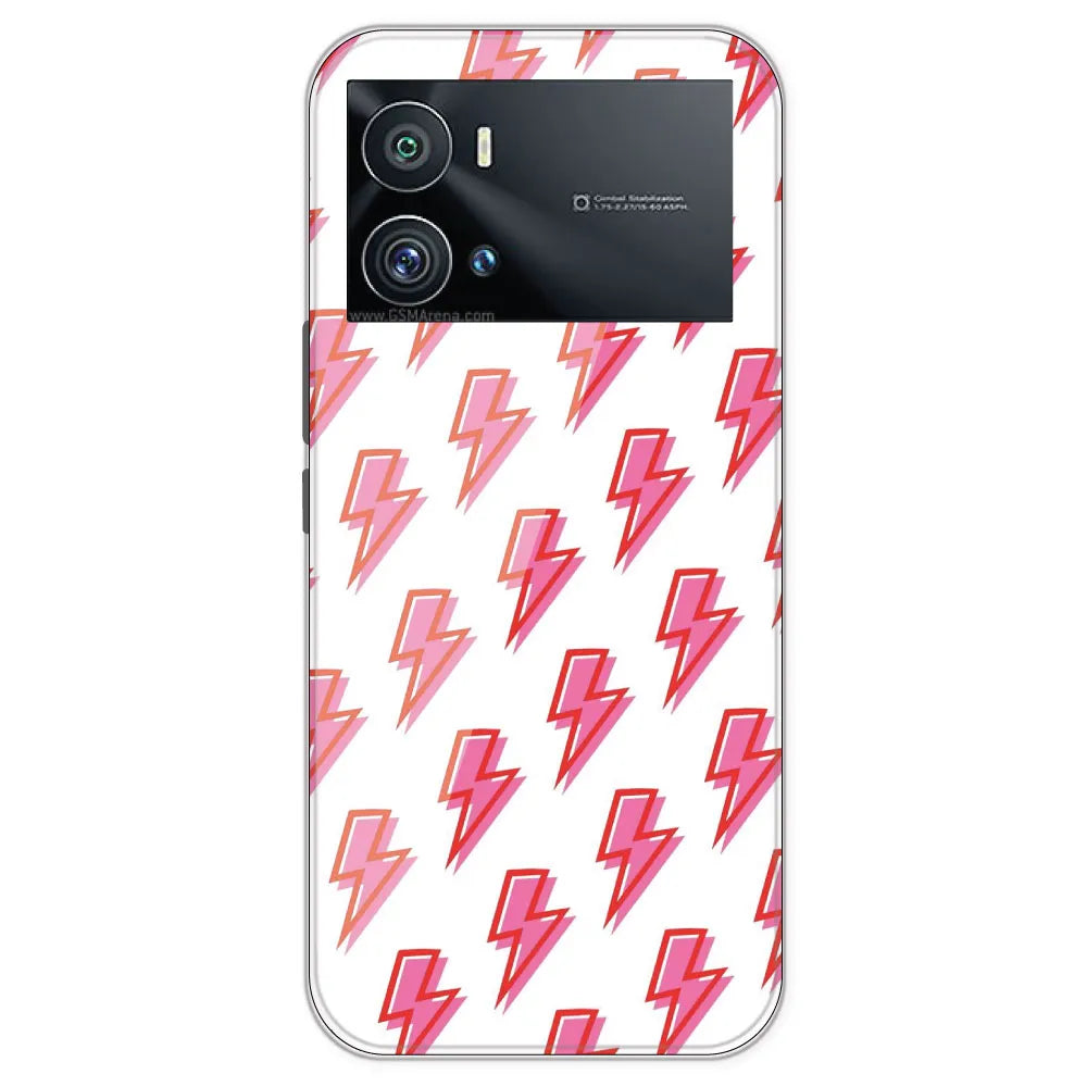 Pink Lightning Bolts - Clear Printed Silicone Case For IQOO 9 Pro