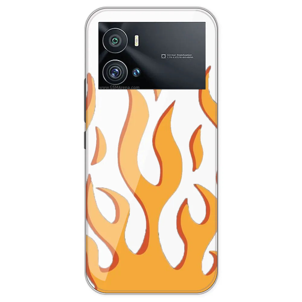 Orange Flames - Clear Printed Silicone Case For IQOO 9 Pro