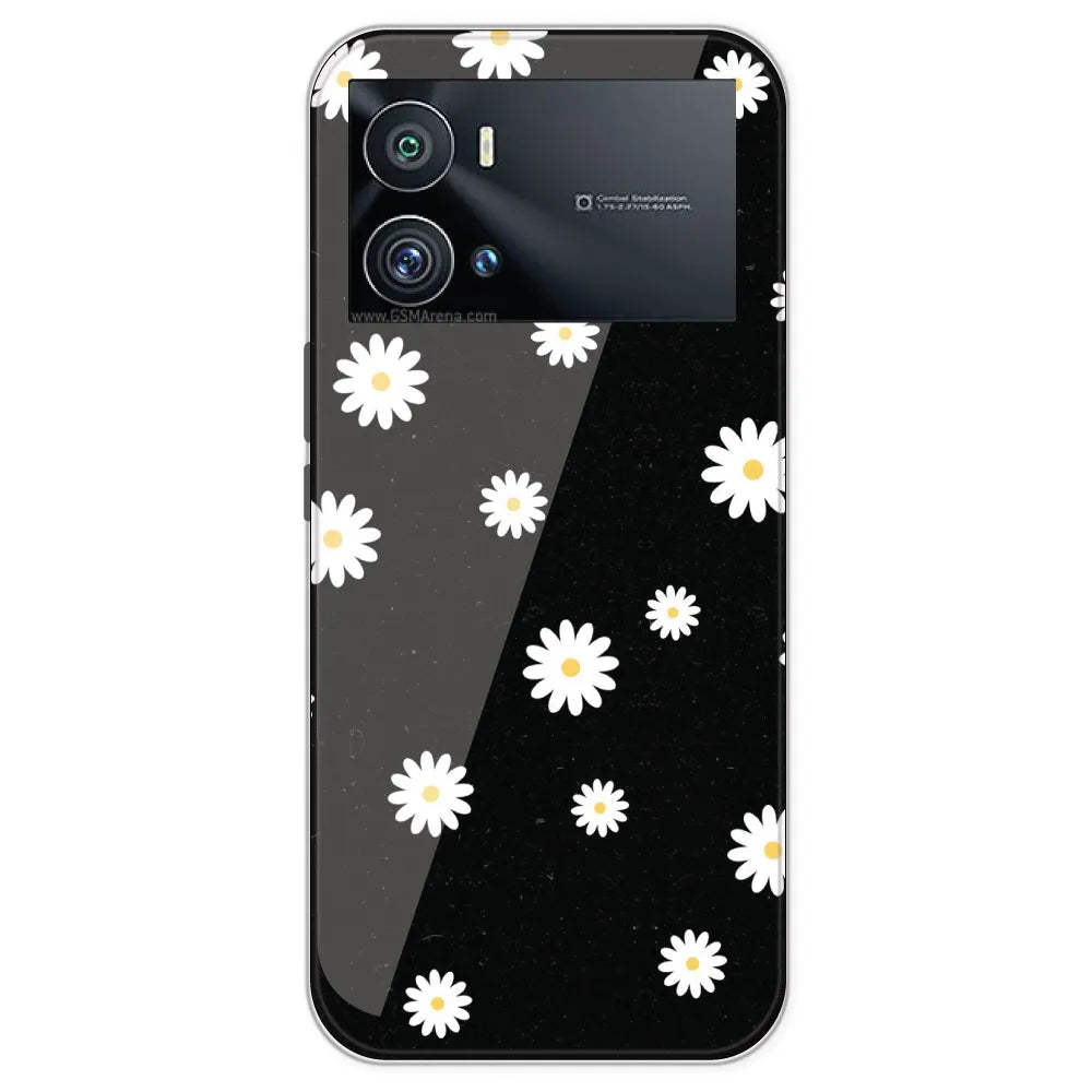 White And Black Flower - Printed Silicone Case For IQOO 9 Pro