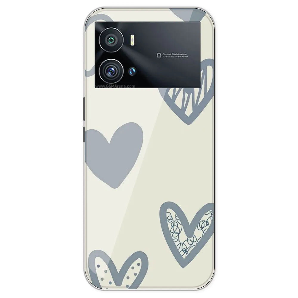 Light Blue Hearts - Printed Silicone Case For IQOO 9 Pro