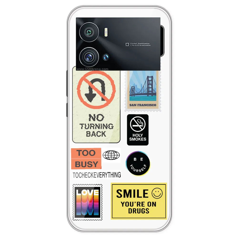Retro Labels - Clear Printed Silicone Case For IQOO 9 Pro