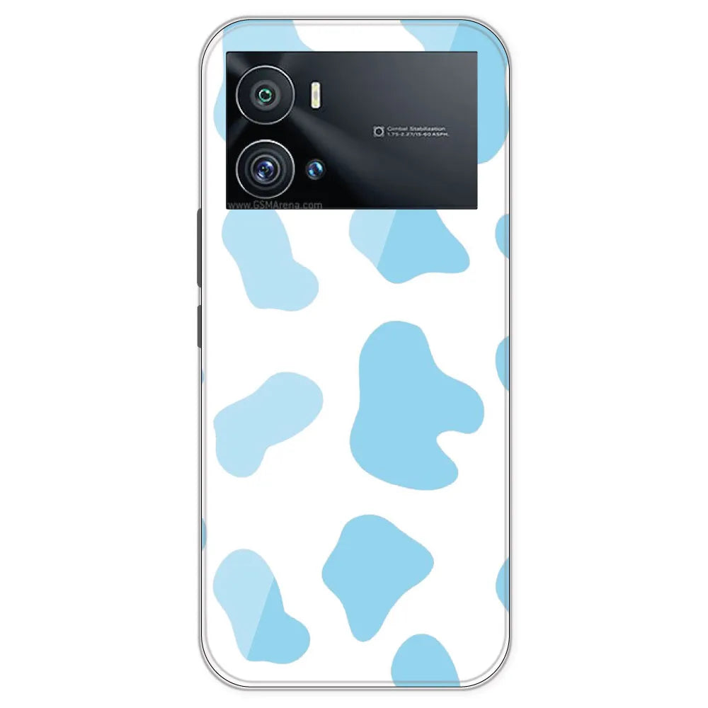 Blue Cow Print - Clear Printed Silicone Case For IQOO 9 Pro