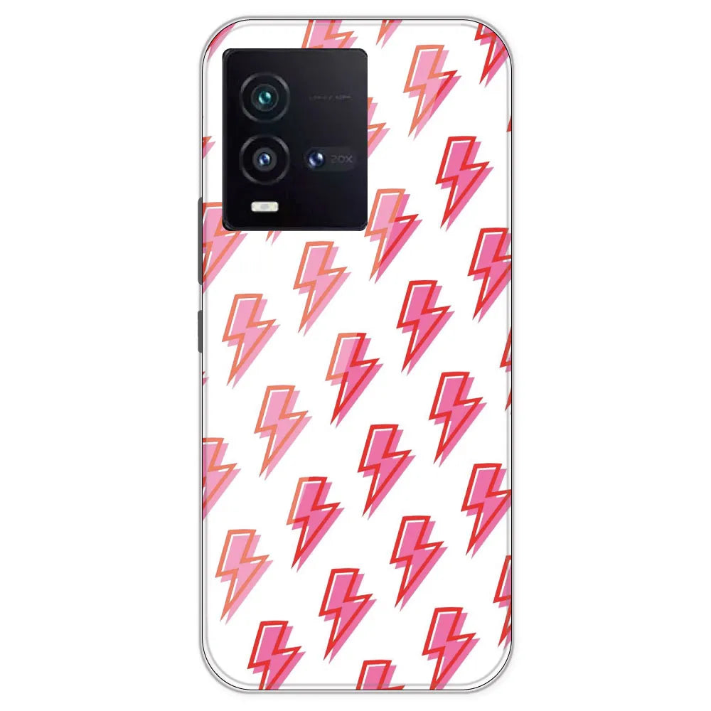 Pink Lightning Bolts - Clear Printed Silicone Case For IQOO 9SE
