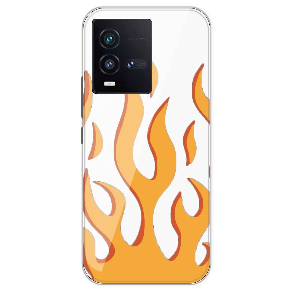 Orange Flames - Clear Printed Silicone Case For IQOO 9SE