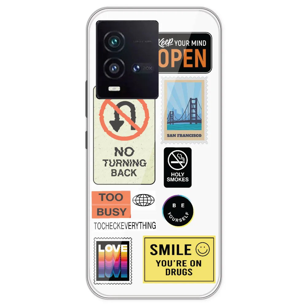 Retro Labels - Clear Printed Silicone Case For IQOO 9SE