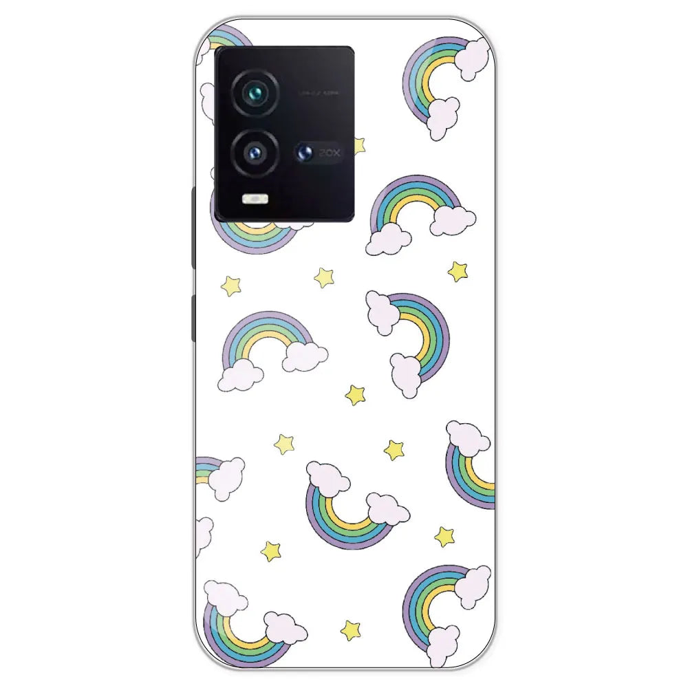 Rainbow With Clouds - Clear Printed Silicone Case For IQOO 9SE