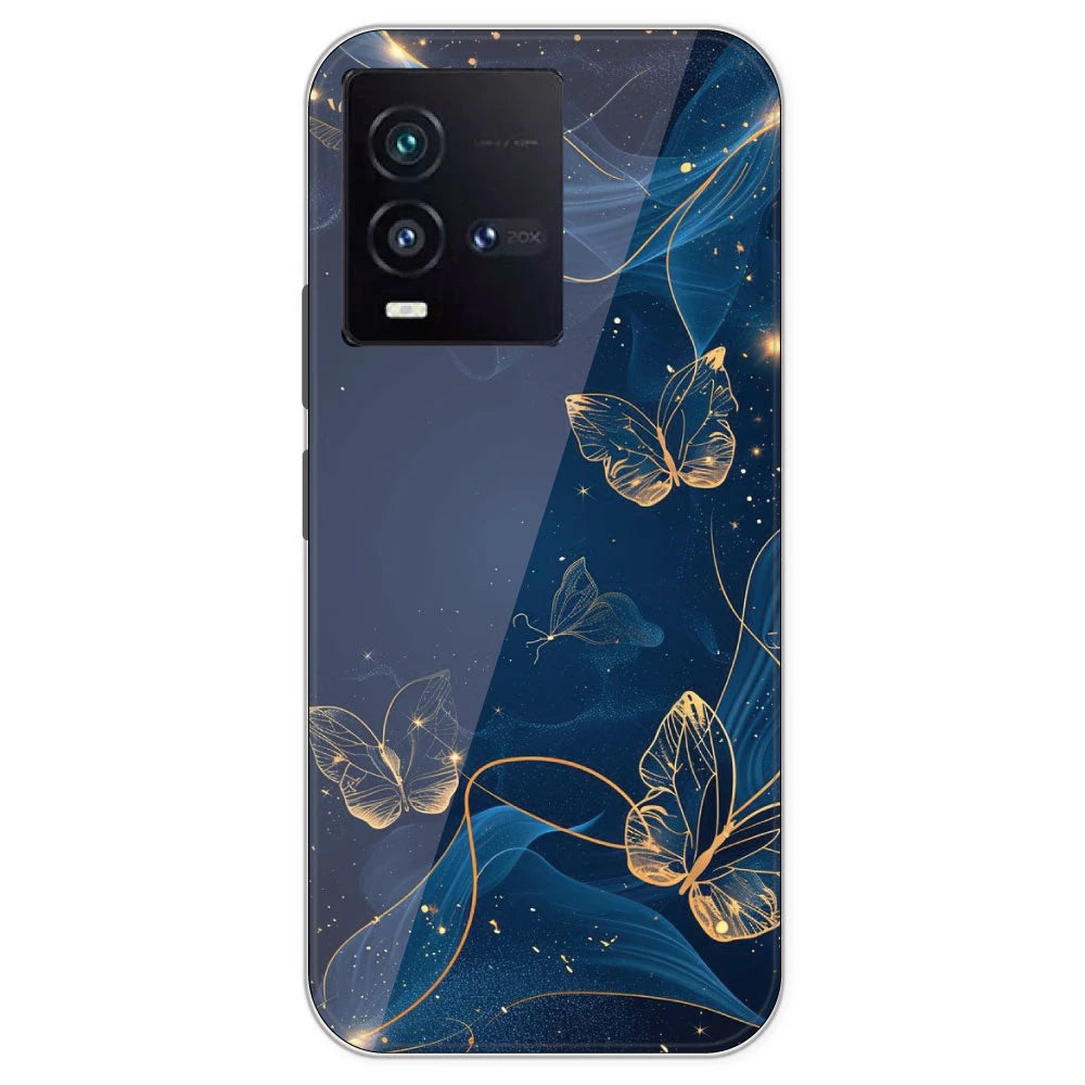 Blue With Gold Butterflies - Printed Silicone Case For IQOO 9SE