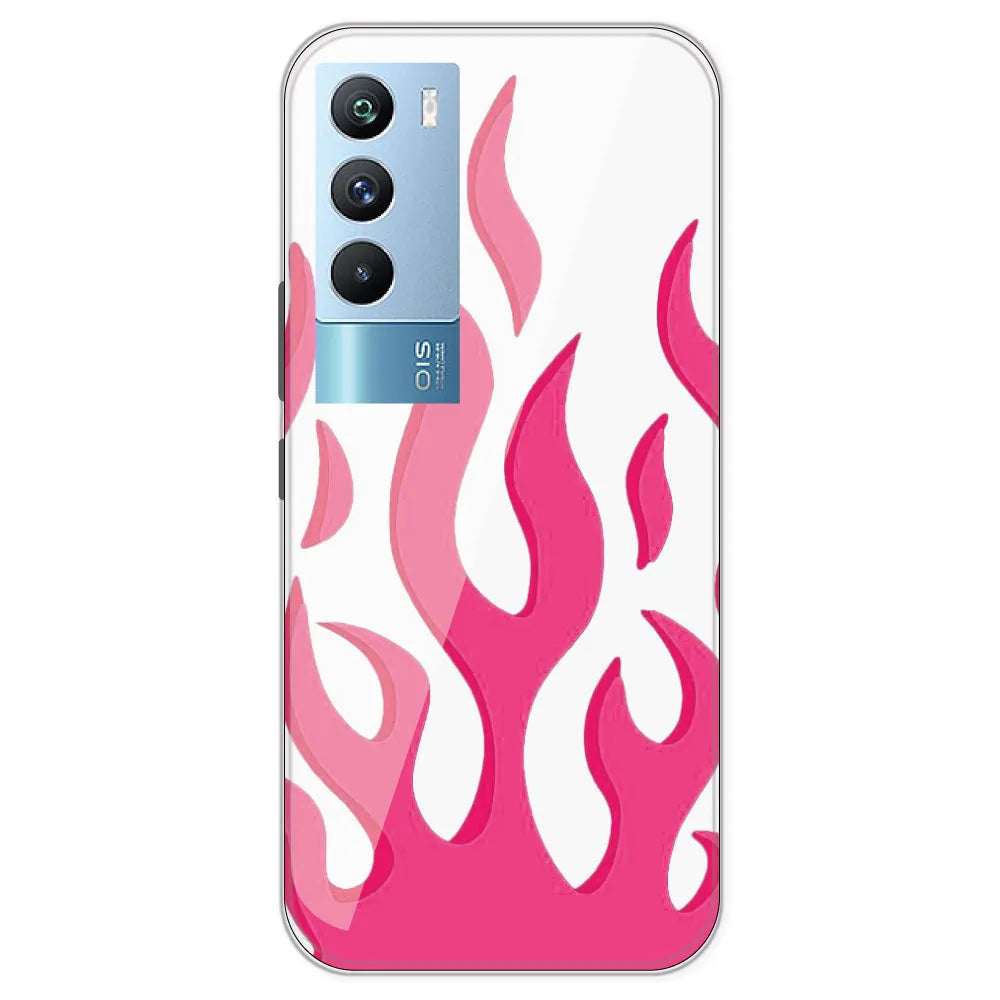 Pink Flames - Clear Printed Silicone Case For iQOO 9T