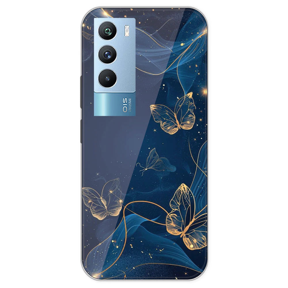 Blue With Gold Butterflies - Printed Silicone Case For IQOO 9T