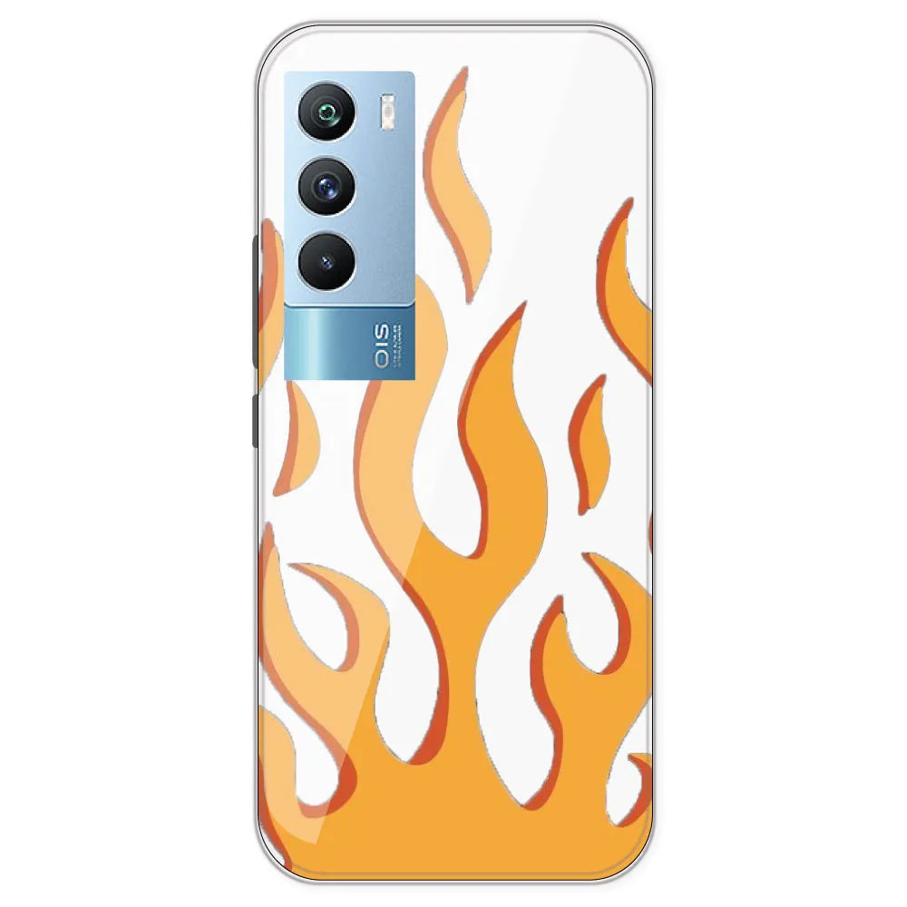 Orange Flames - Clear Printed Silicone Case For IQOO 9T