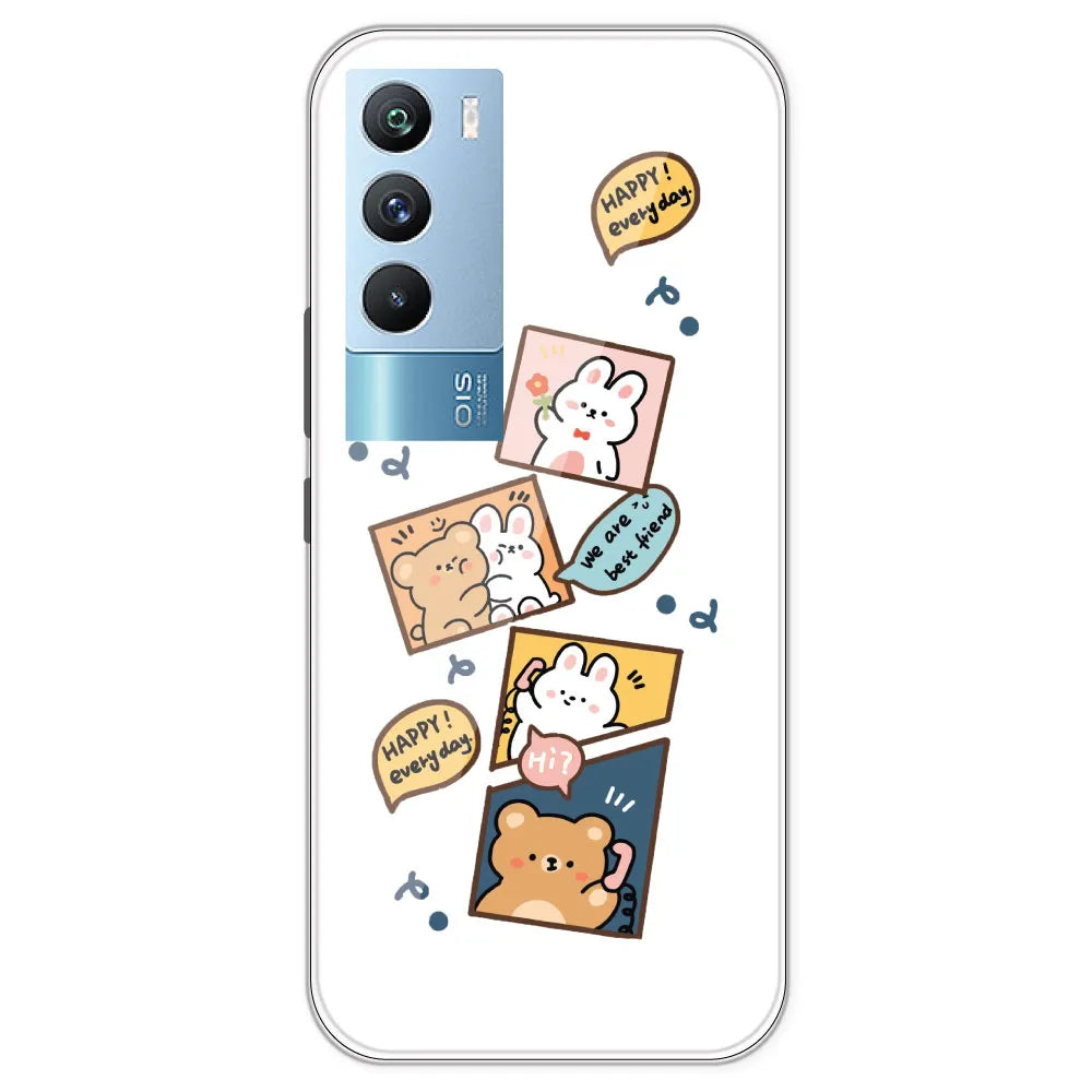 Happy Rabit And Bear - Clear Printed Silicone Case For IQOO 9T