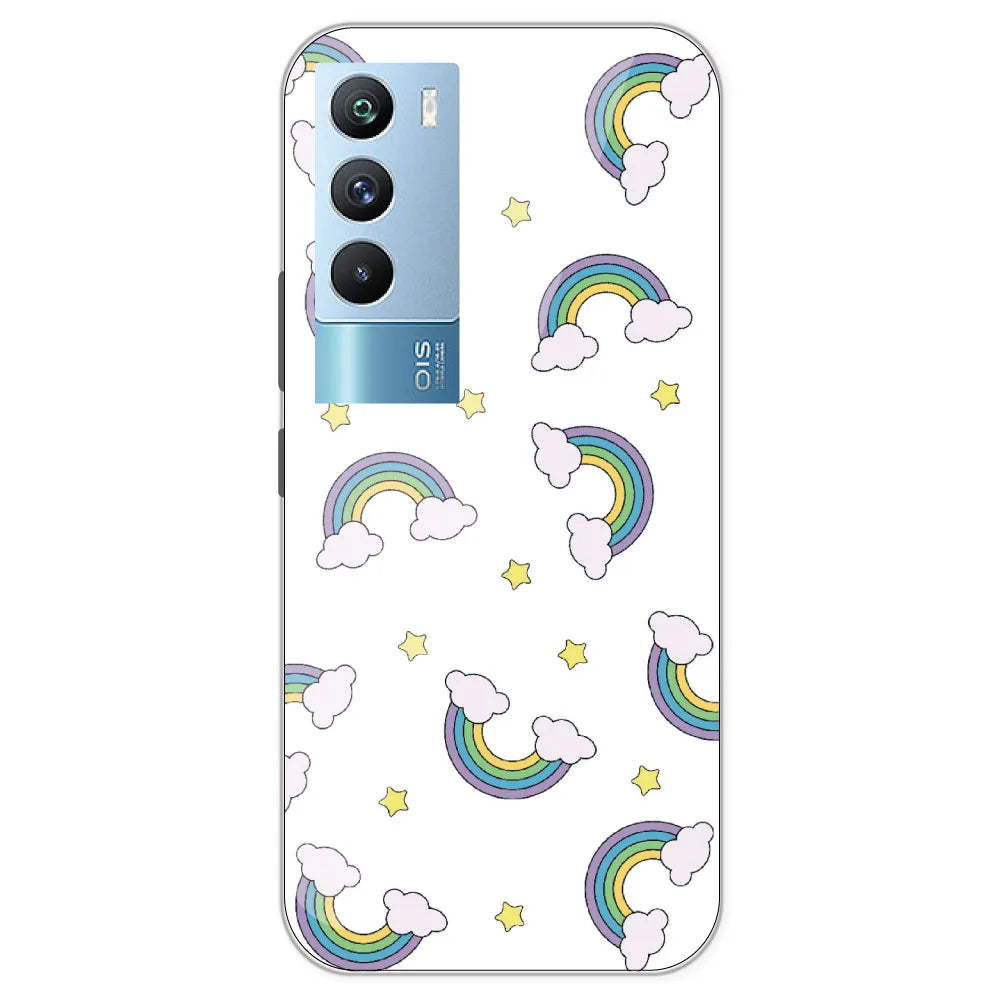 Rainbow With Clouds - Clear Printed Silicone Case For IQOO 9T