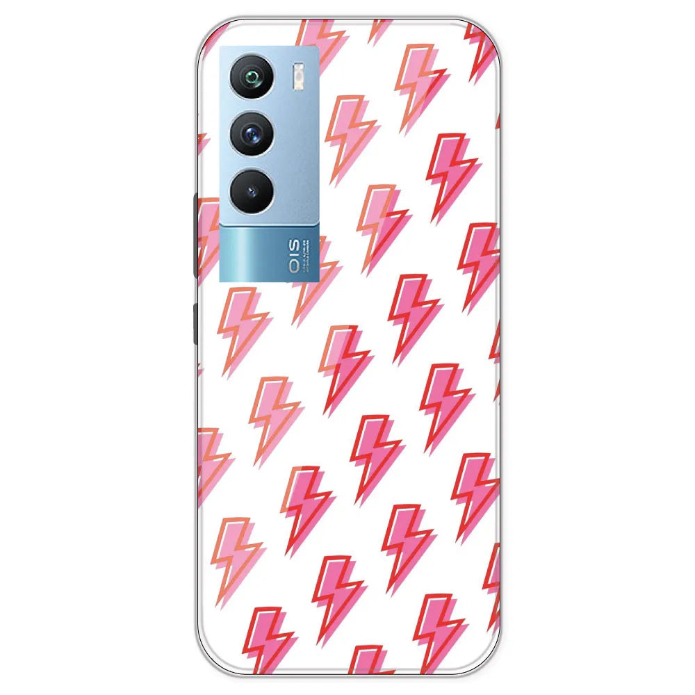Pink Lightning Bolts - Clear Printed Silicone Case For IQOO 9T