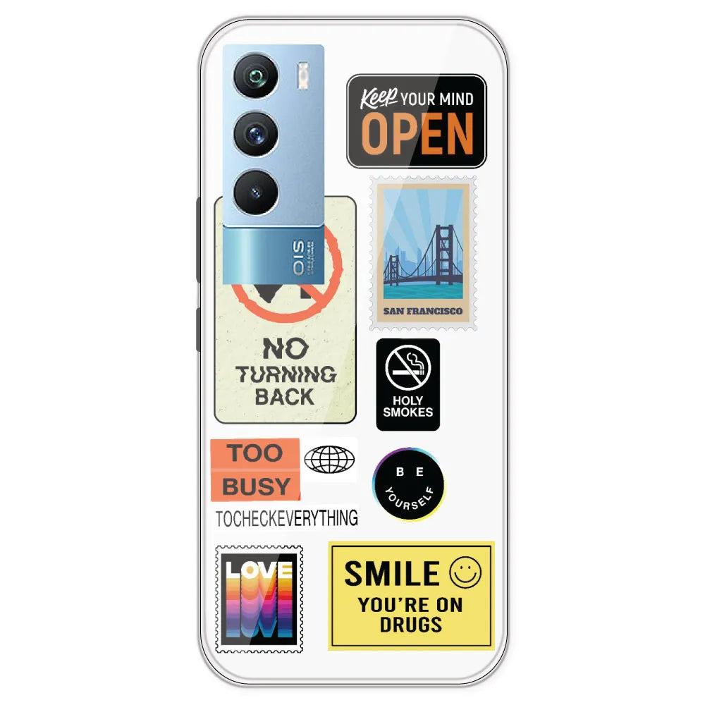 Retro Labels - Clear Printed Silicone Case For IQOO 9T