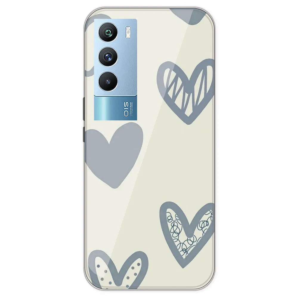 Light Blue Hearts - Printed Silicone Case For IQOO 9T