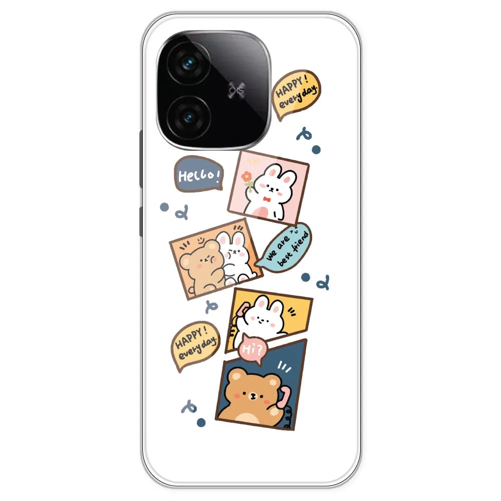 Happy Rabit And Bear - Clear Printed Silicone Case For IQOO Neo 10R
