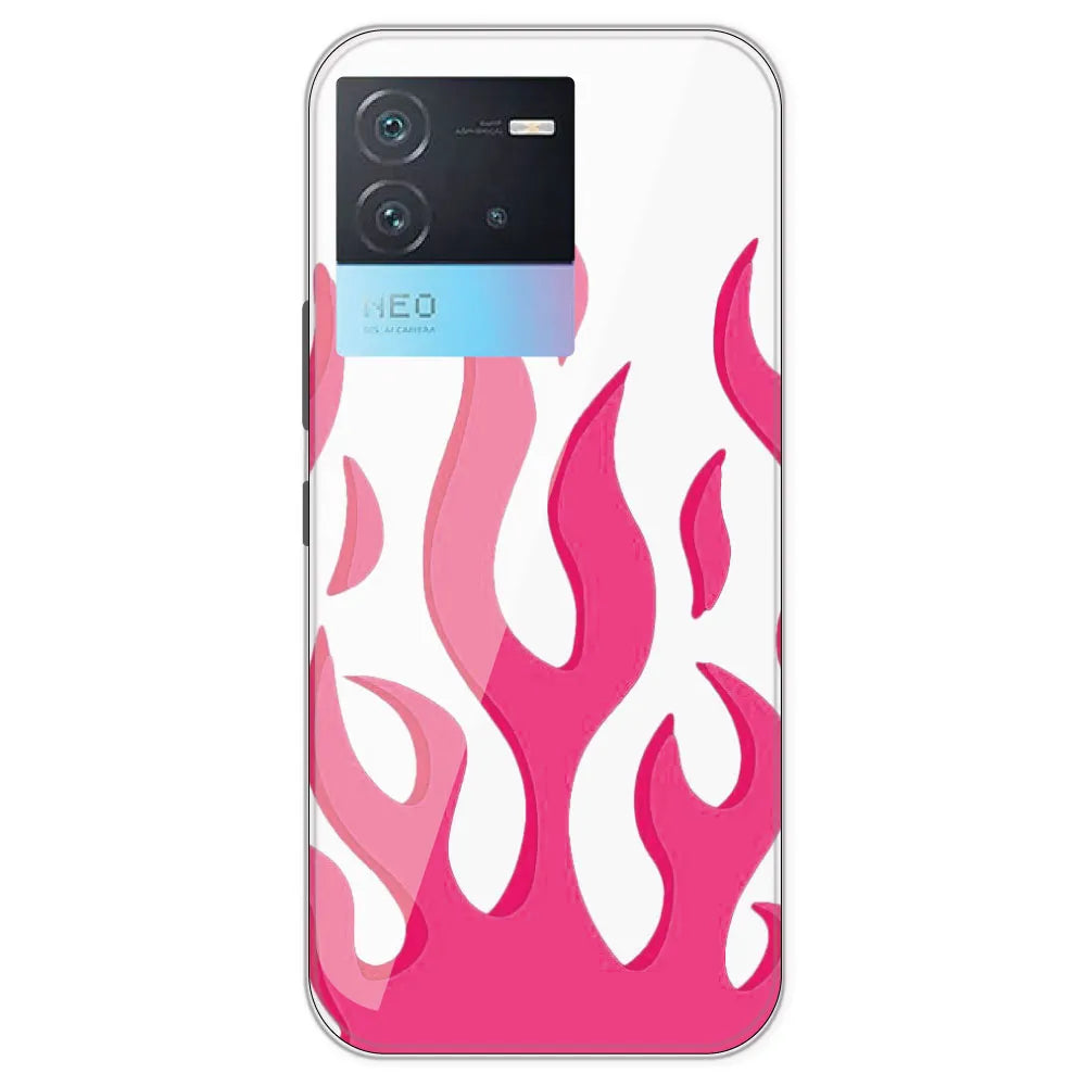 Pink Flames - Clear Printed Silicone Case For iQOO Neo 6 5G