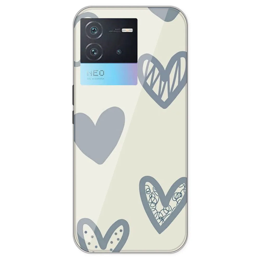 Light Blue Hearts - Printed Silicone Case For IQOO Neo 6