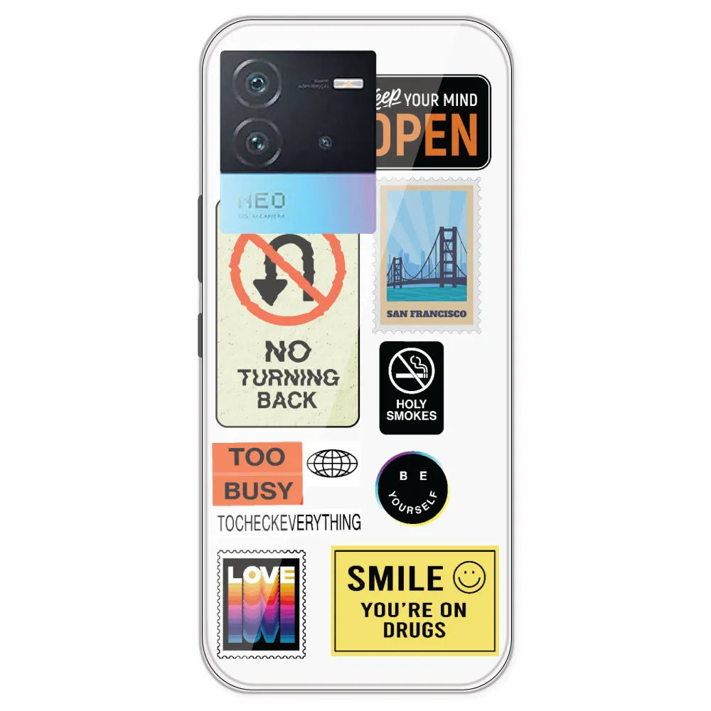 Retro Labels - Clear Printed Silicone Case For IQOO Neo 6