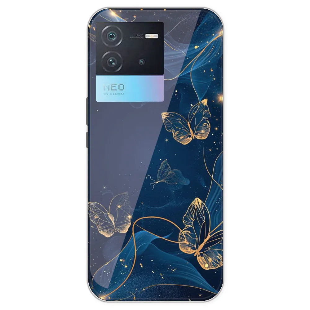 Blue With Gold Butterflies - Printed Silicone Case For IQOO Neo 6