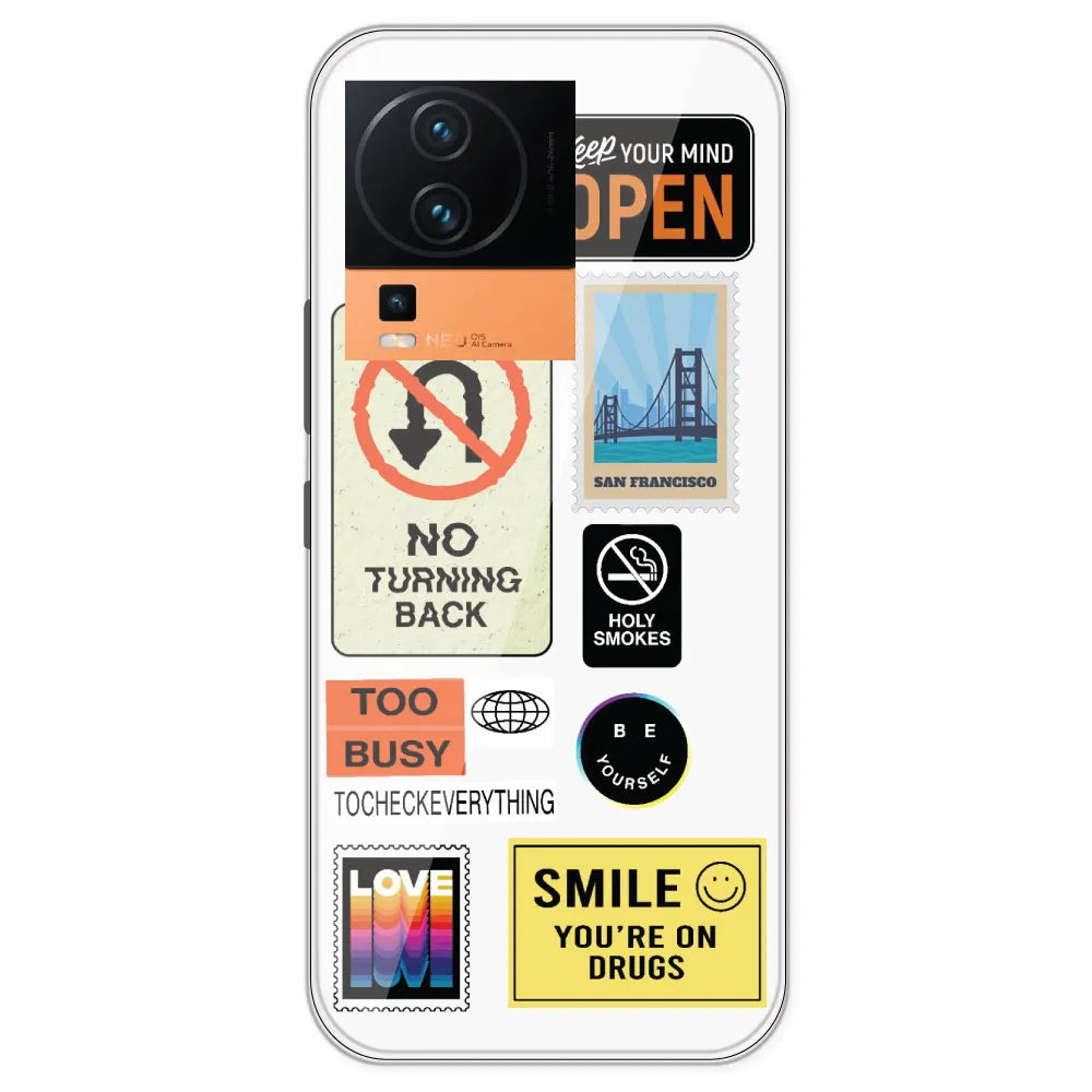 Retro Labels - Clear Printed Silicone Case For IQOO Neo 7 Pro