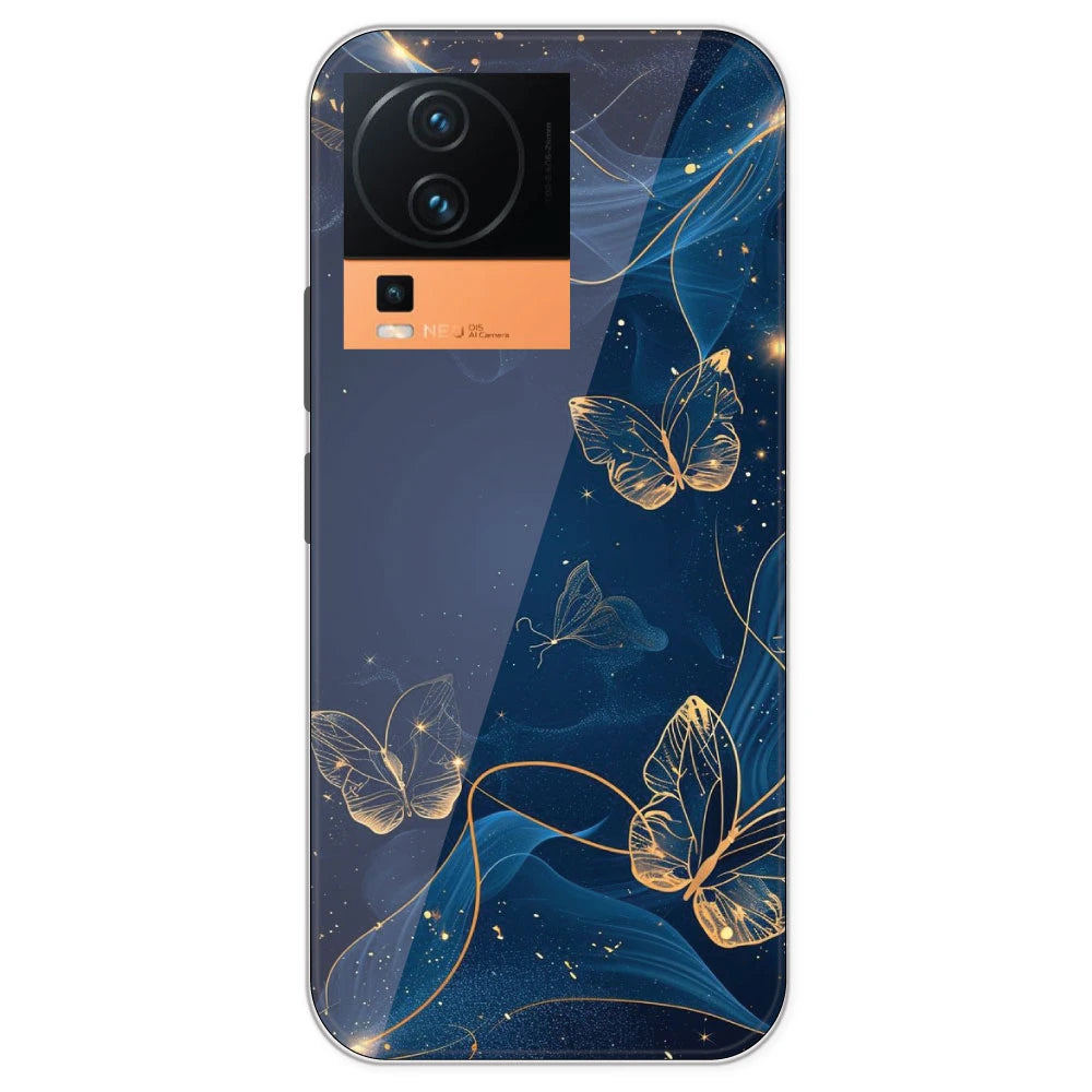 Blue With Gold Butterflies - Printed Silicone Case For IQOO Neo 7 Pro
