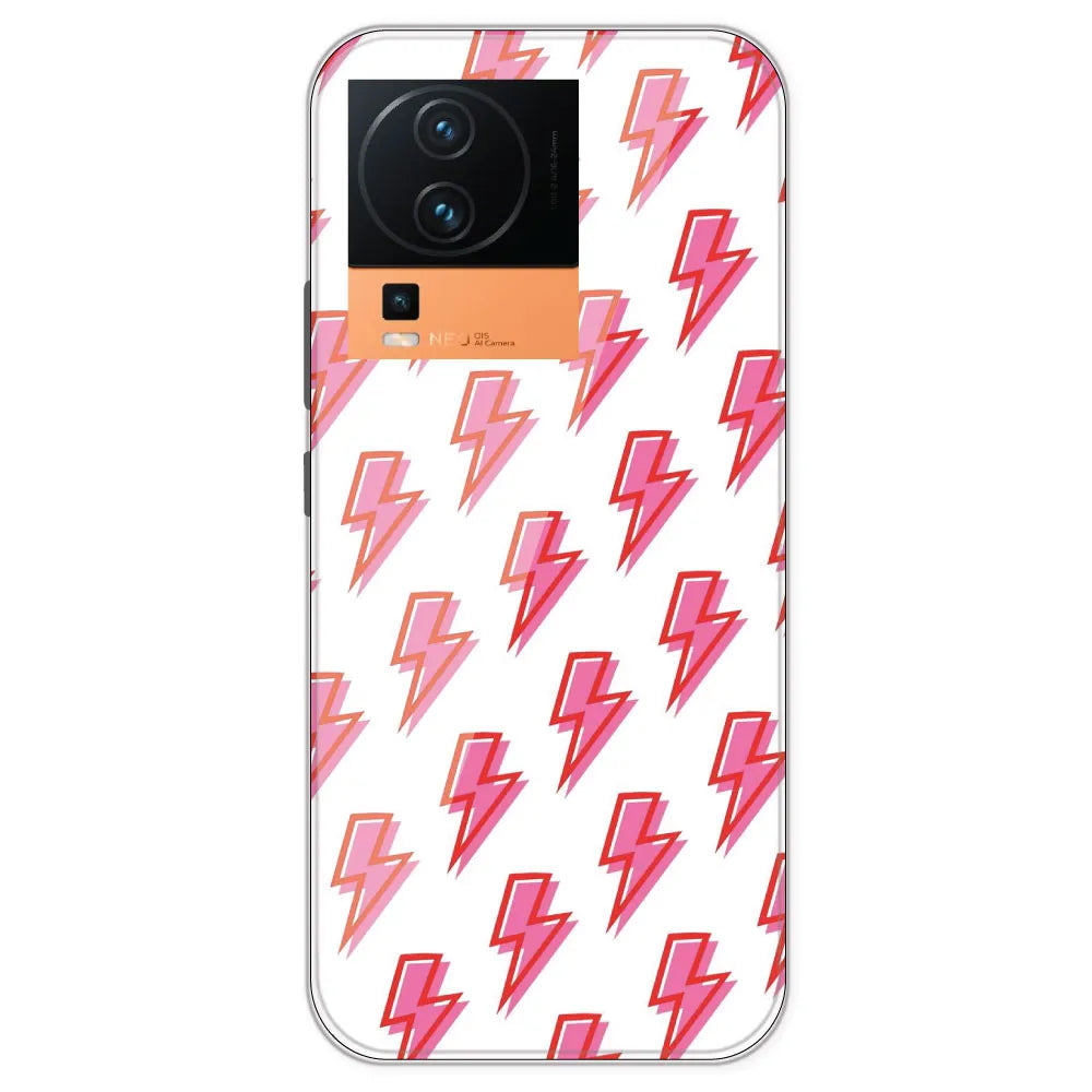 Pink Lightning Bolts - Clear Printed Silicone Case For IQOO Neo 7 Pro