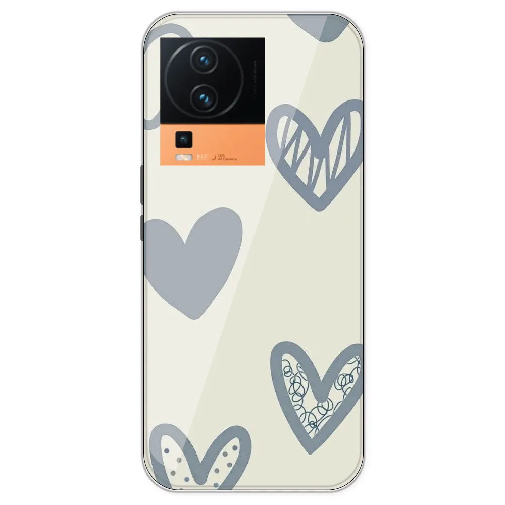 Light Blue Hearts - Printed Silicone Case For IQOO Neo 7 Pro