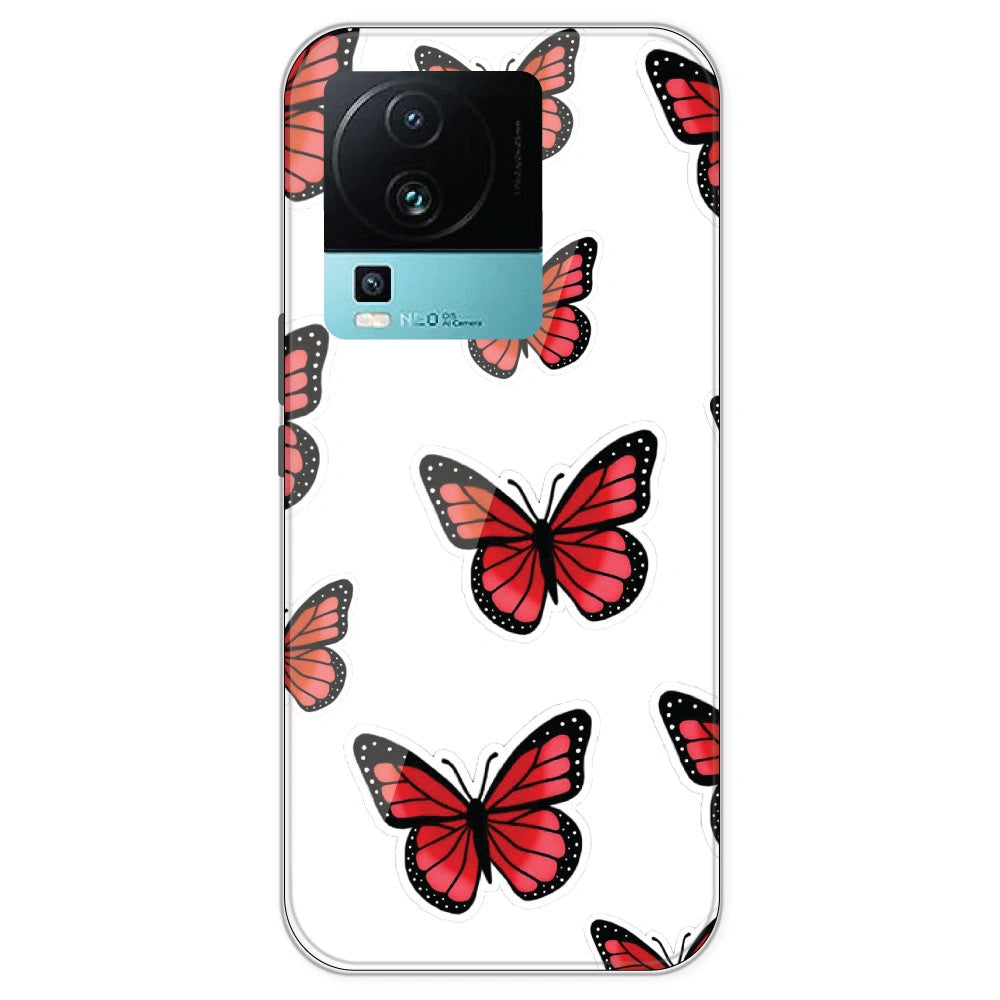 Red Butterfly - Clear Printed Silicone Case For IQOO Neo 7