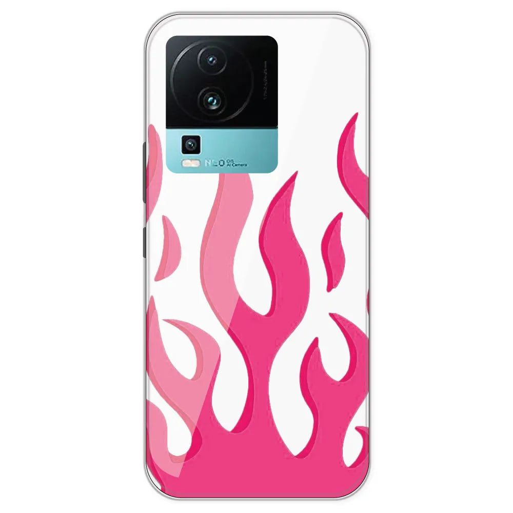 Pink Flames - Clear Printed Silicone Case For iQOO Neo 7