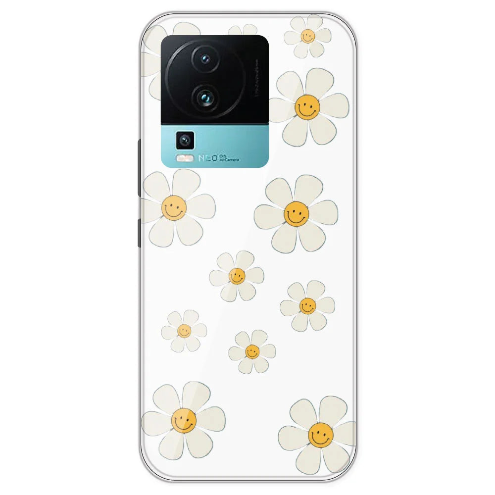 Smile Flowers - Clear Printed Silicone Case For IQOO Neo 7