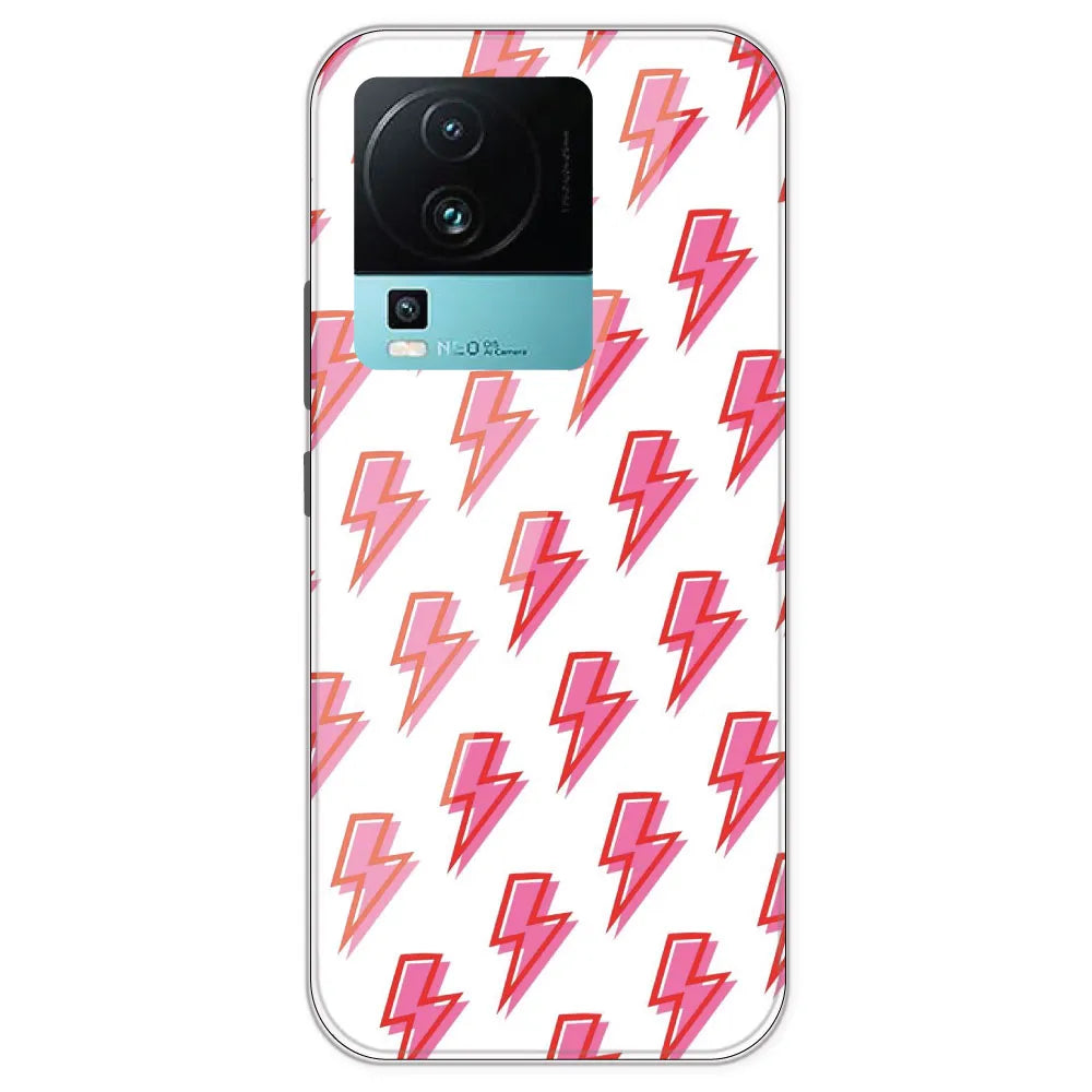 Pink Lightning Bolts - Clear Printed Silicone Case For IQOO Neo 7