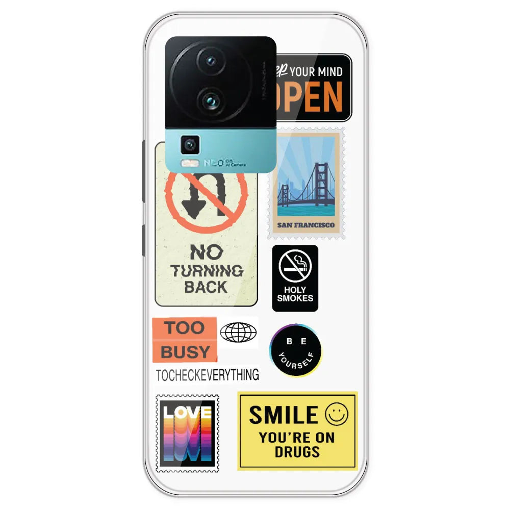 Retro Labels - Clear Printed Silicone Case For IQOO Neo 7